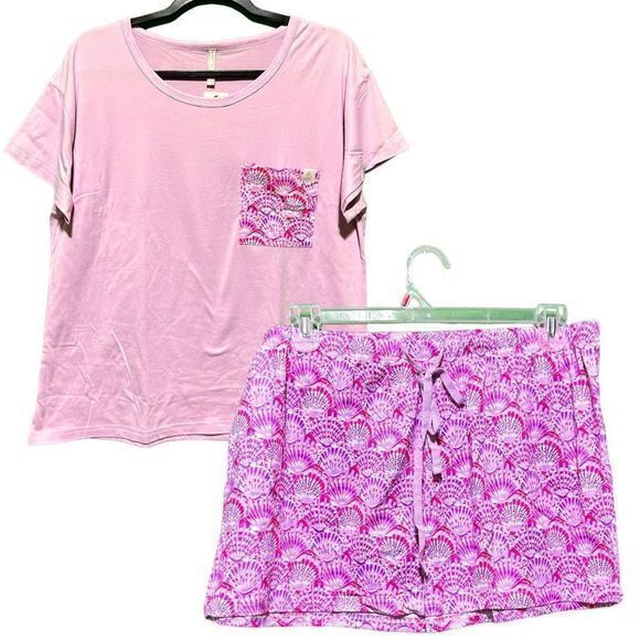 NWT Simply Southern Women’s T-Shirt Shorts‎ Pajama Set Purple Seashells XL - Picture 2 of 10